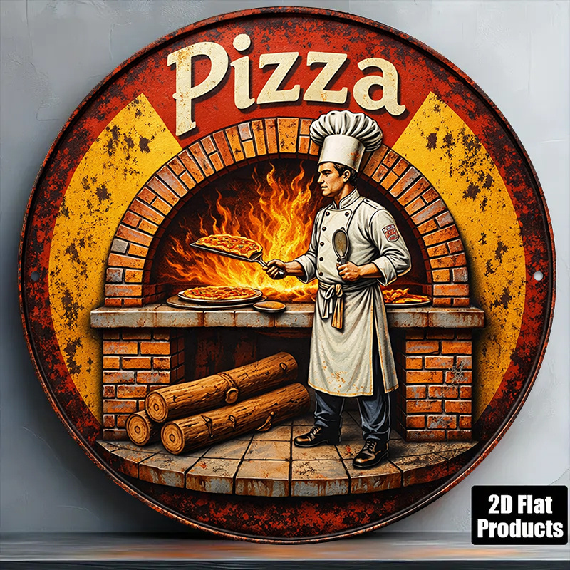Kitchen Appliances Vintage - 2D Retro Metallschild, Vintage Pizza-Zubereitung Aluminium-Wandkunst,